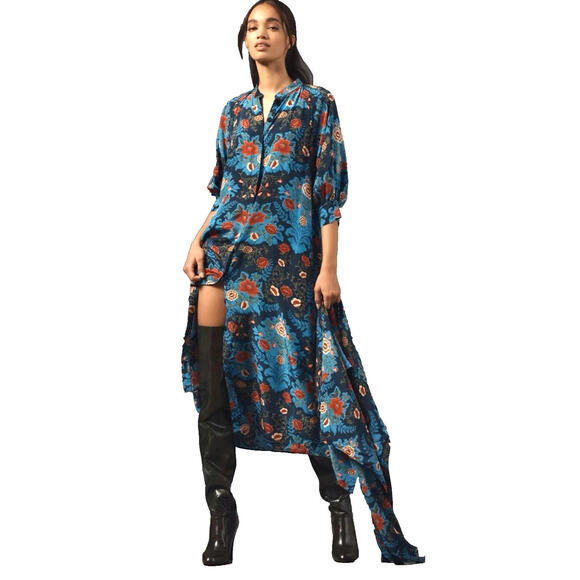 NEW, Farm Rio  Blue Arabesque Floral Print Midi dress size S #MD1130 - Picture 2 of 10